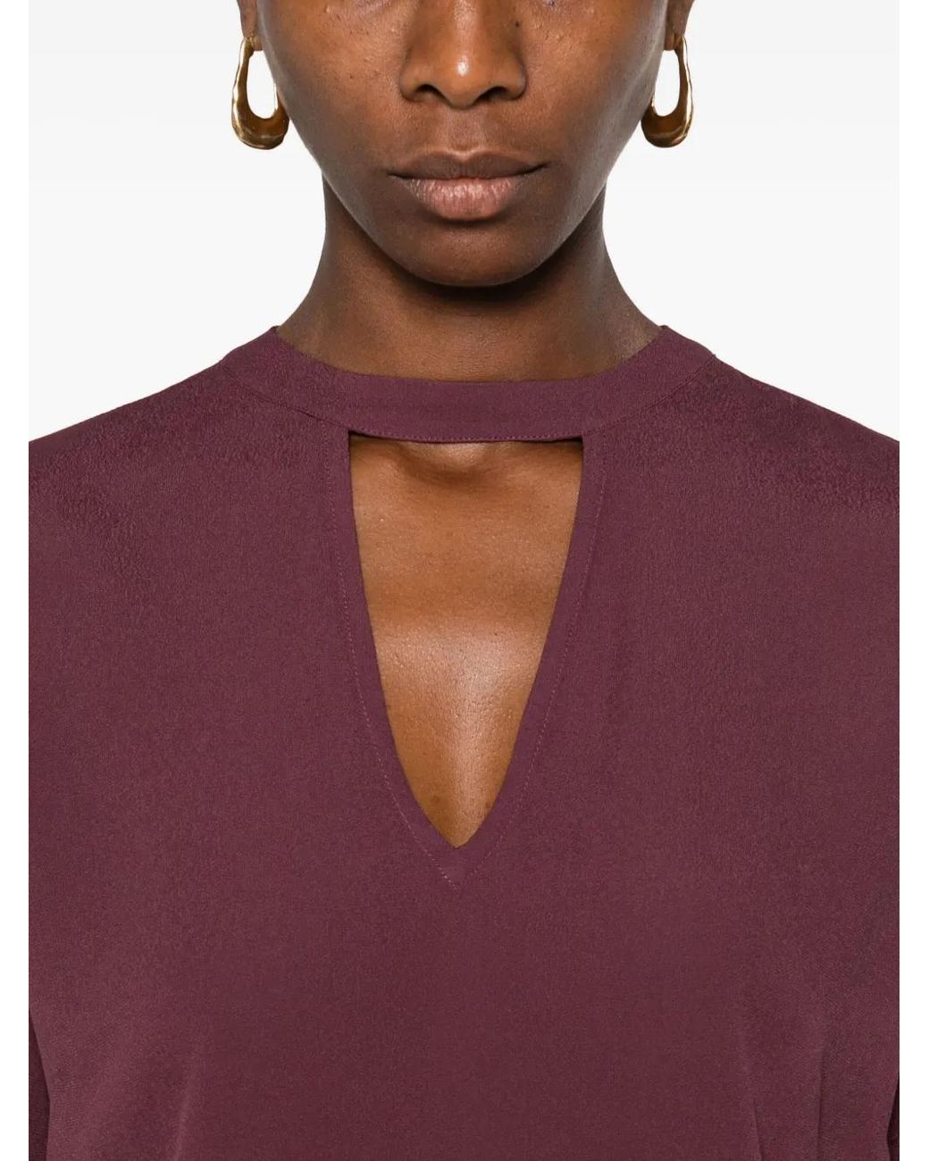 Twinset Purple Keyhole-Neckline Short-Sleeve Top
