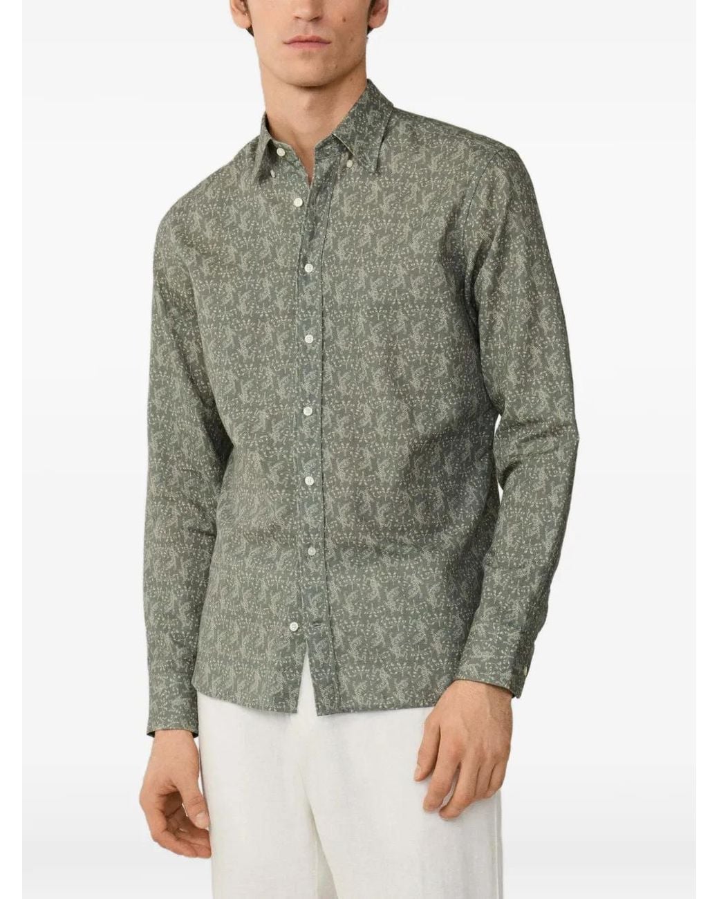 Hackett Gray Tiger-Print Kent-Collar Shirt for men