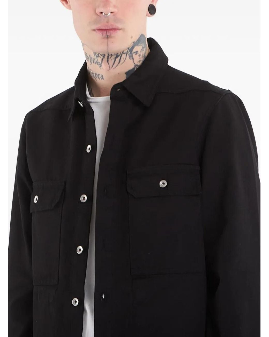 Rick Owens Black Outershirt Buttoned-Up Cotton Jacket for men