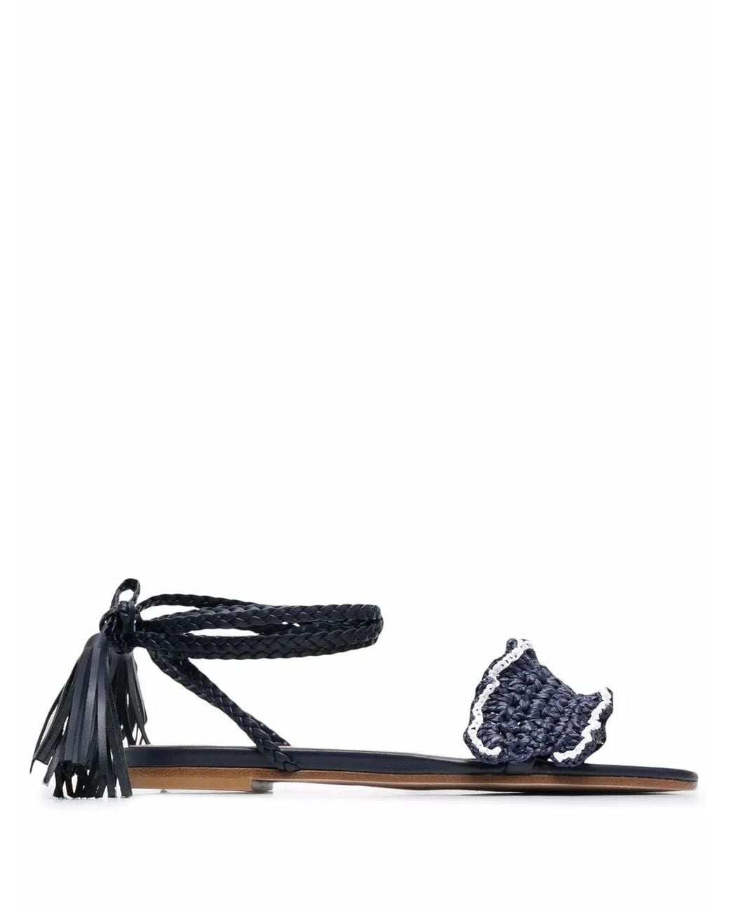 Red(v) White Tassel-Trim Straw Sandals