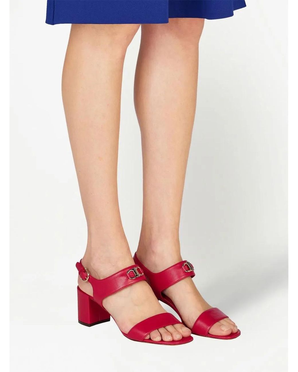 Ferragamo Red Gancini-Plaque Block-Heel Sandals