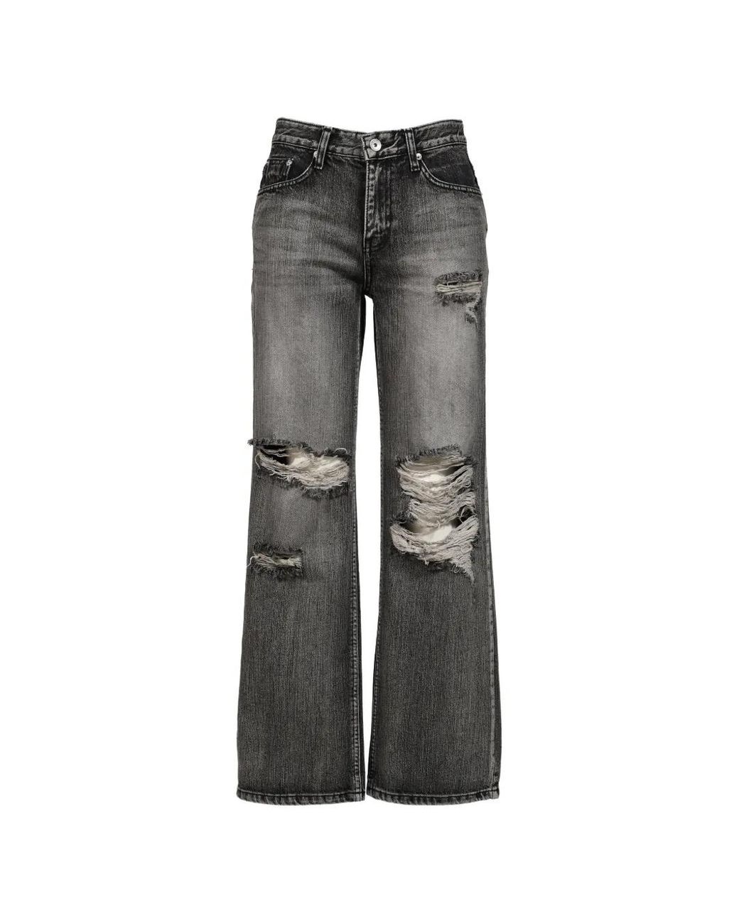 BOHEMSEO Gray Distressed Wide-Leg Jeans