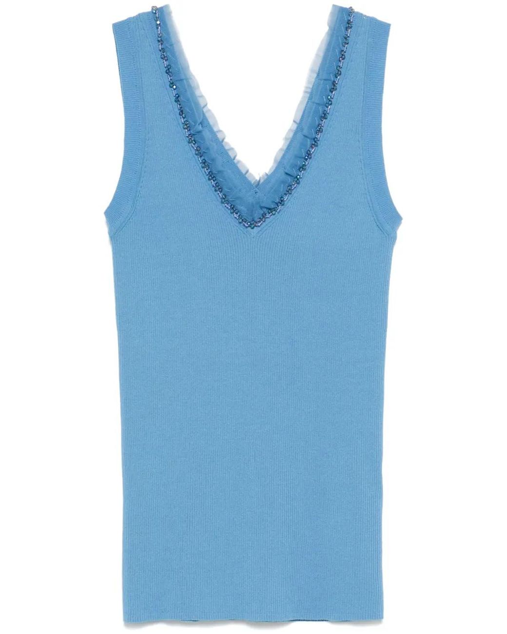 P.A.R.O.S.H. Blue Ribbed Tank Top