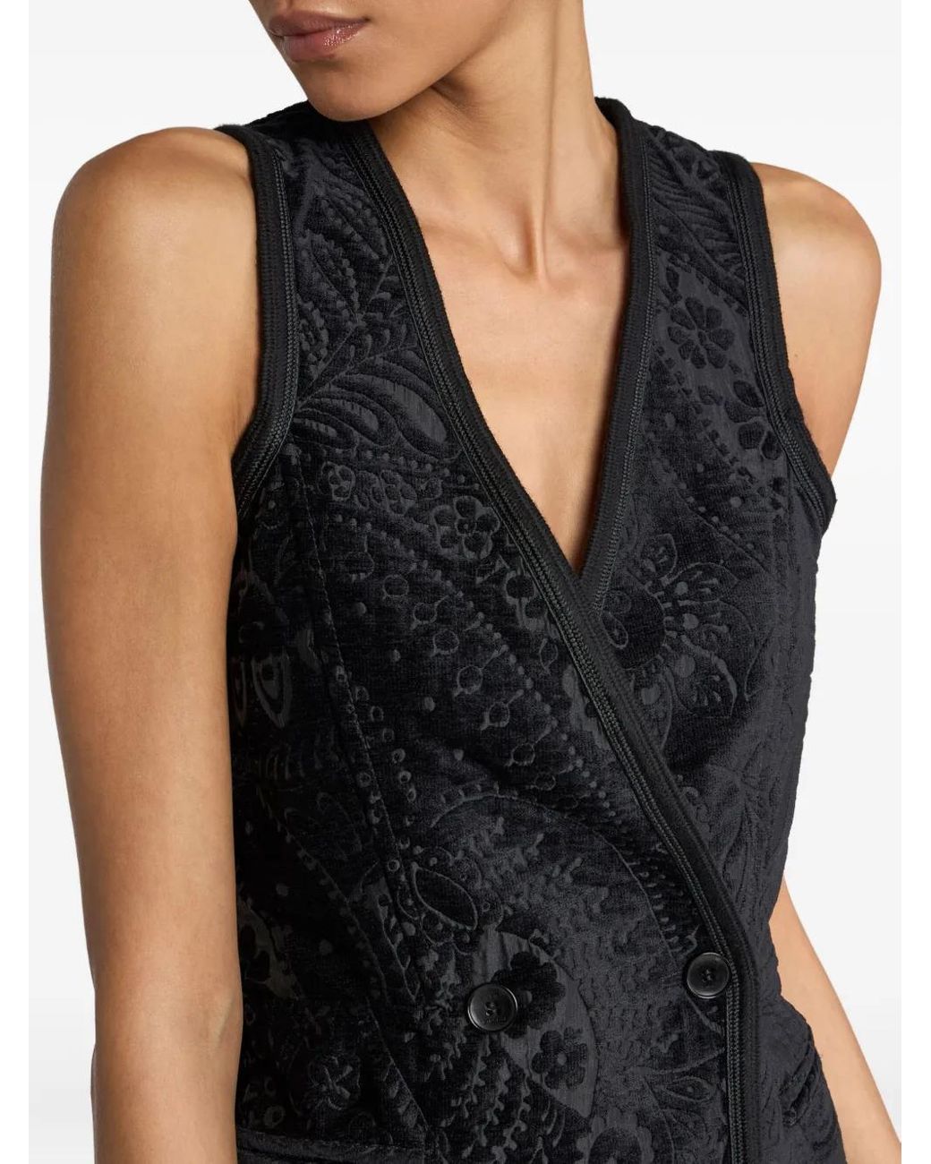 Etro Black Reversible Chenille Jacquard Waistcoat With Floral Paisley Motif