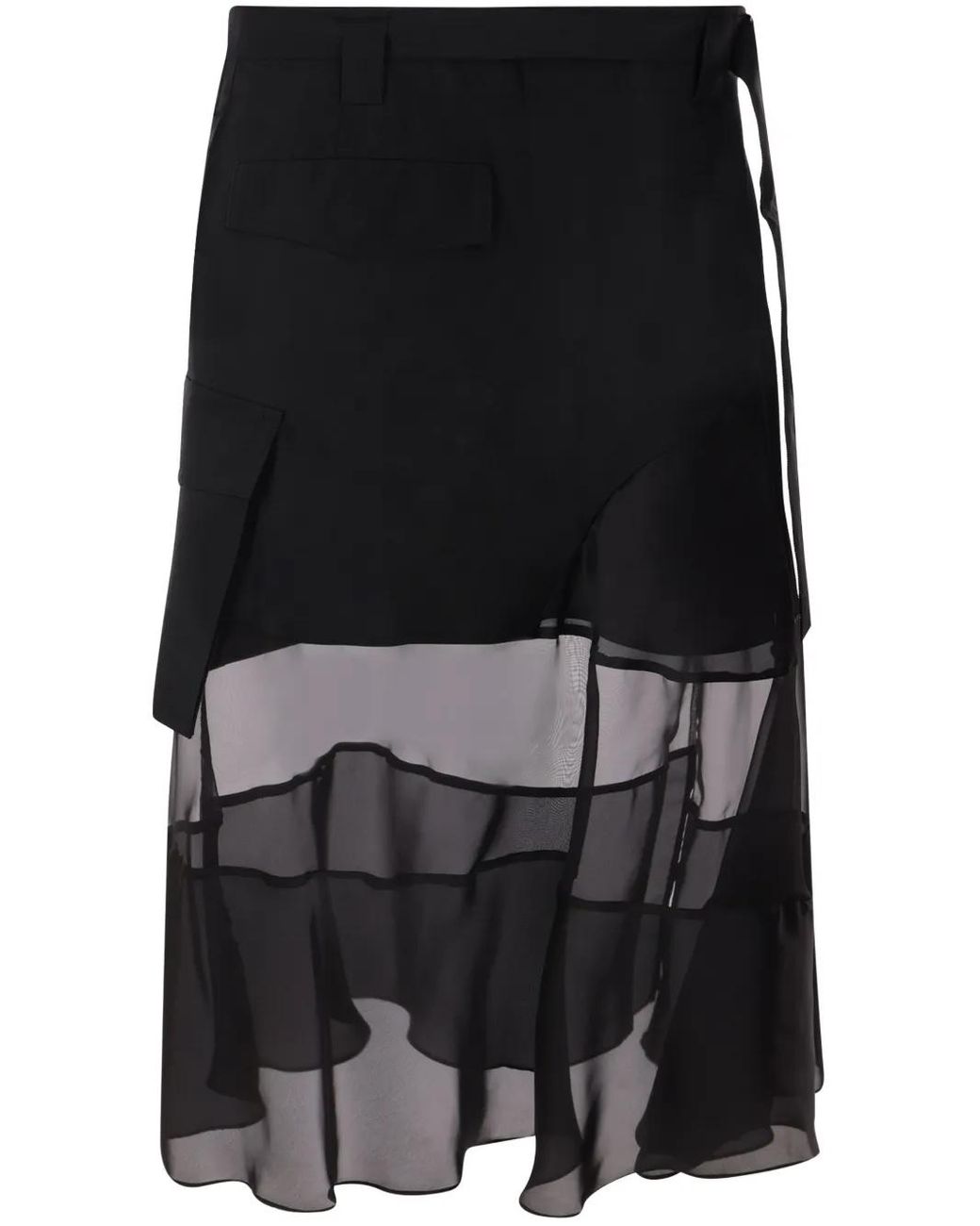 Sacai Black Asymmetrical Midi Skirt
