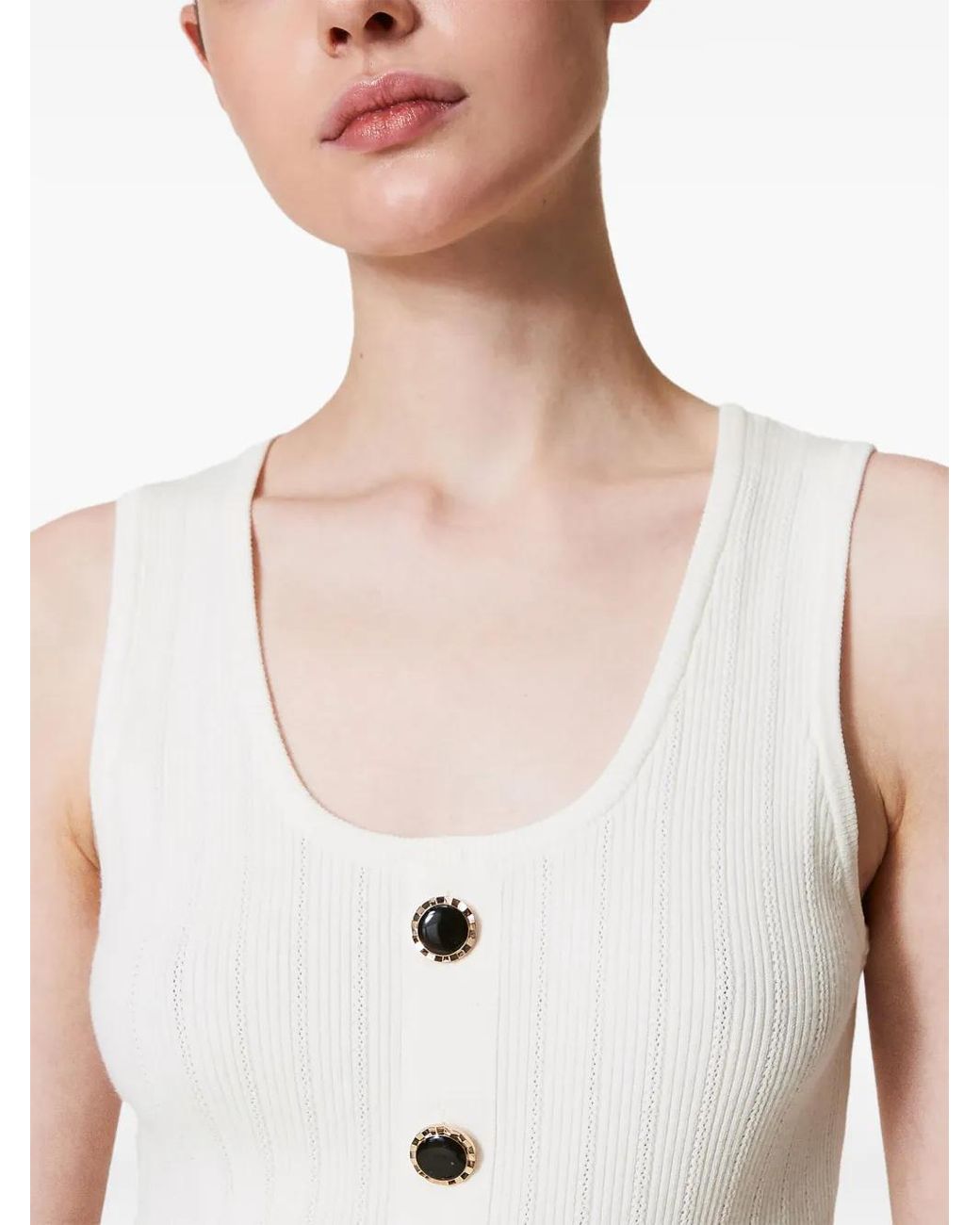 Twinset White Button-Up Knitted Top