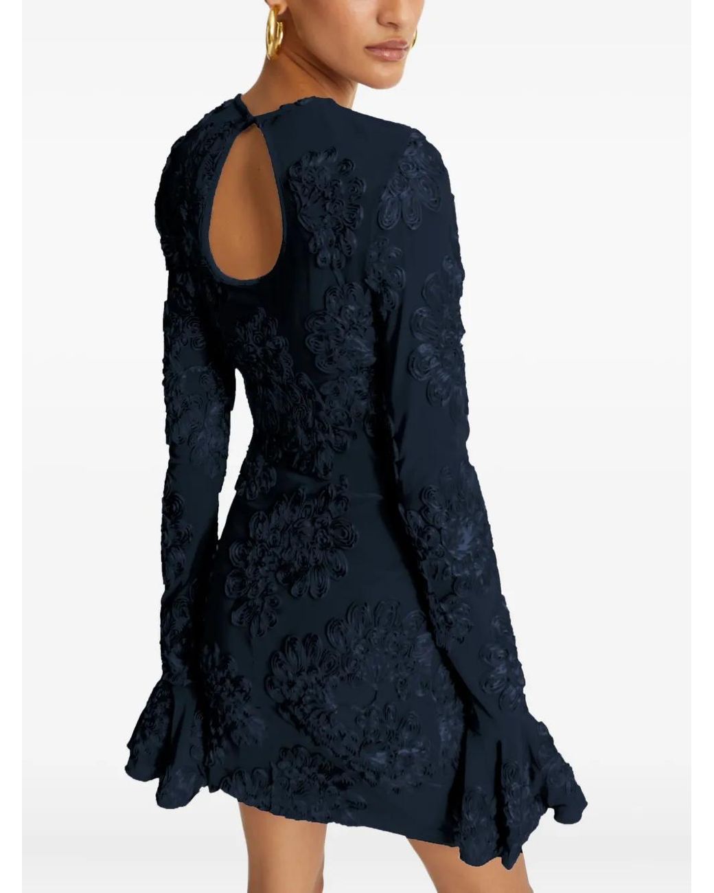 ROTATE BIRGER CHRISTENSEN Blue Fitted Mini Dress With Floral Appliqués And Keyhole Back