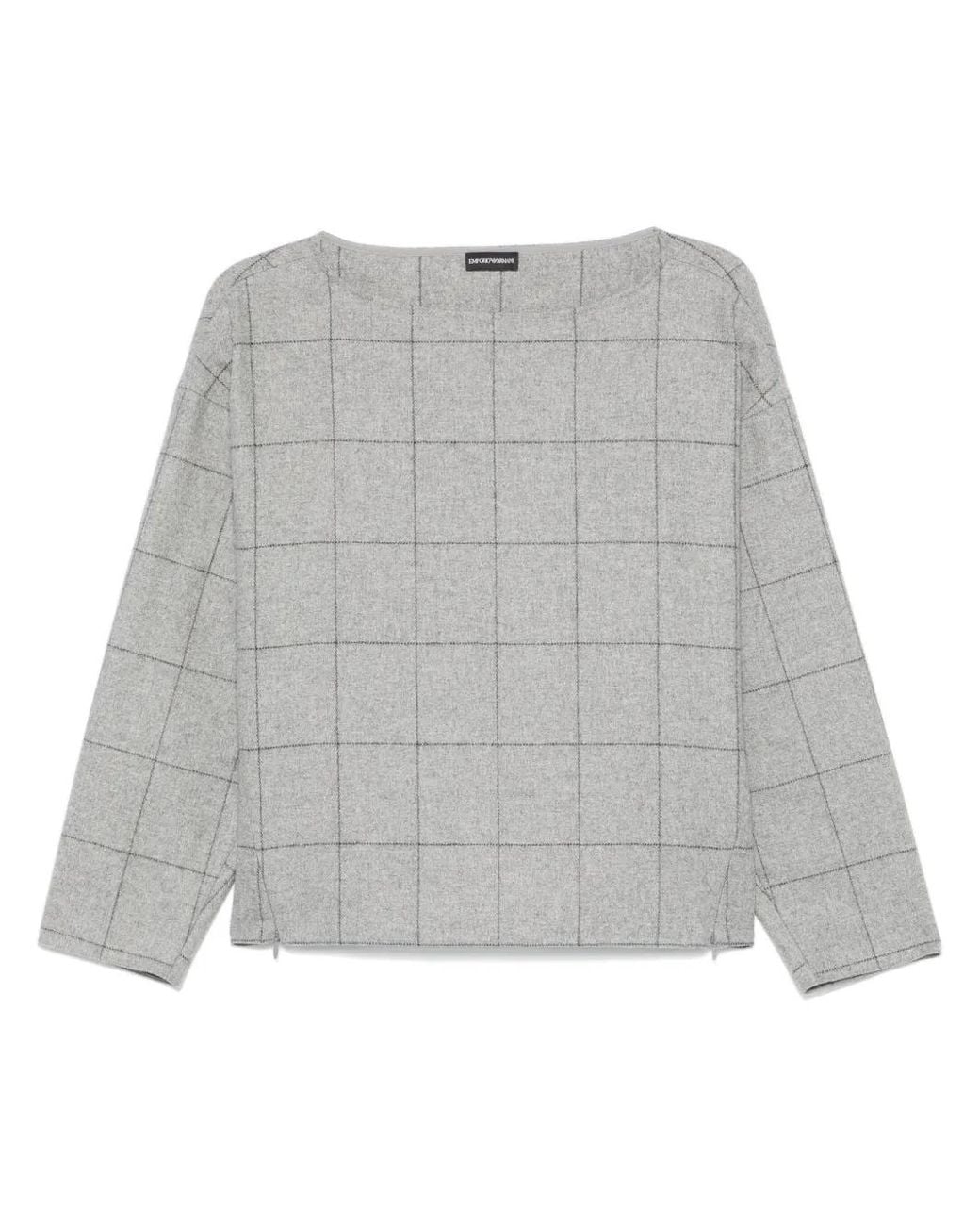Emporio Armani Gray Checked Boat-Neck Sweater