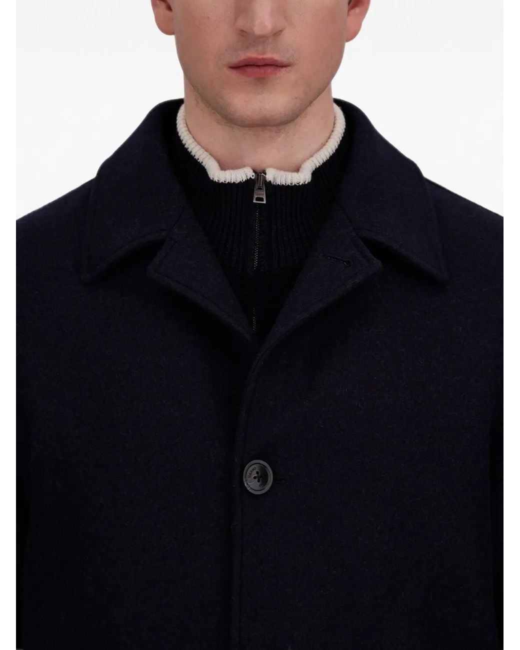 Herno Blue Diagonal-Wool-Fabric Coat for men