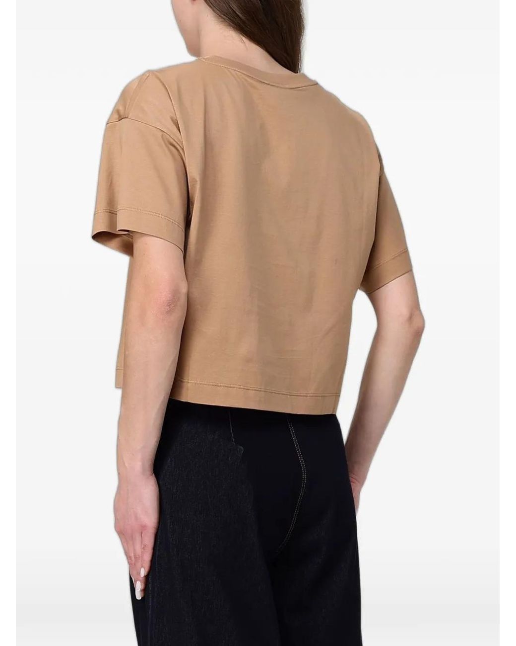 Max Mara Black T-Shirt Crop À Logo Brodé