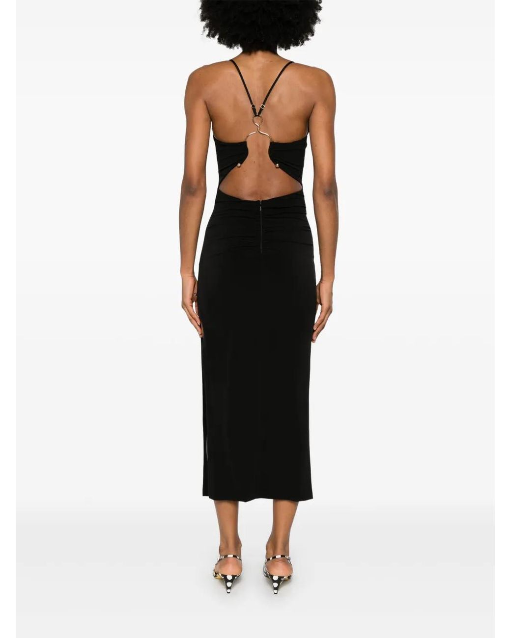 Nissa Black Hardware-Detailed Midi Dress