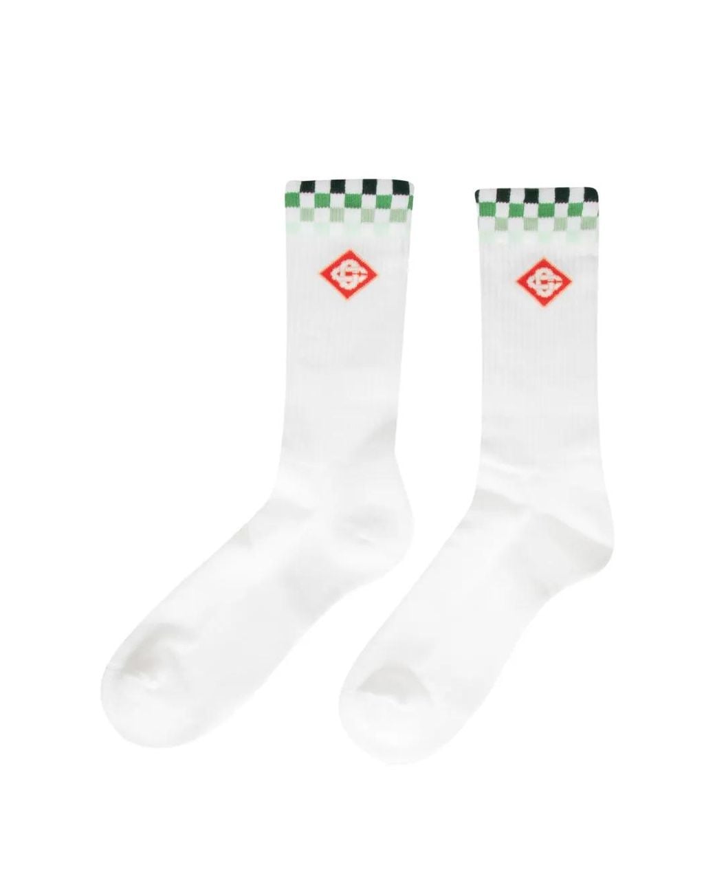 Casablanca White Logo-Patch Checkered-Trim Socks for men