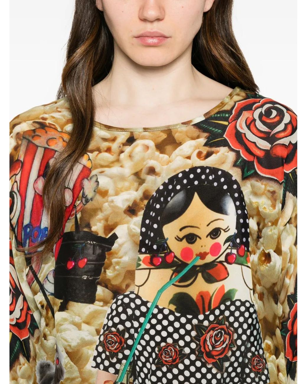 The Artistylist Natural Popcorn-Print Graphic-Print Blouse