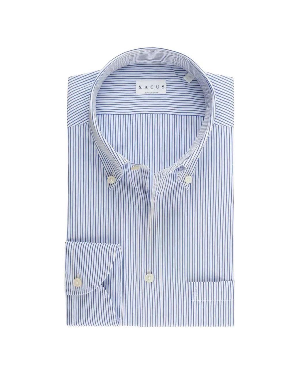 Xacus Blue Striped Button-Down Shirt for men