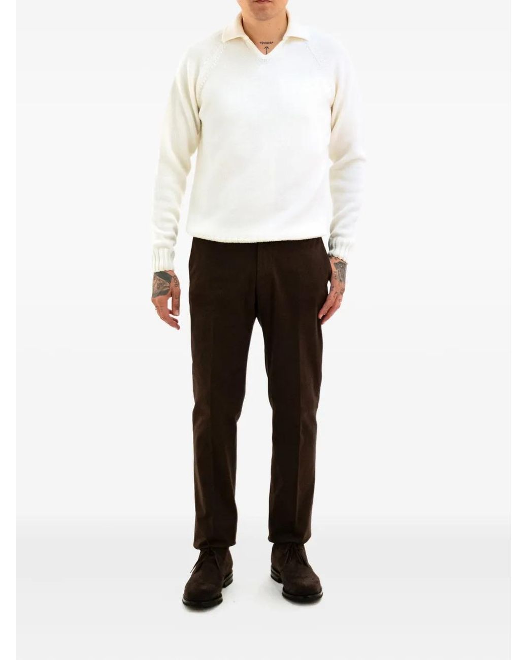 Zanone White V-Neck Sweater for men