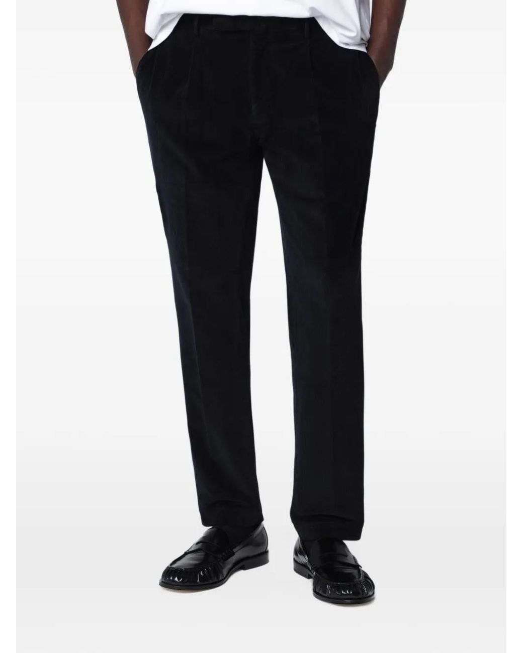 Santaniello Black Biagio Pleated Corduroy Trousers for men