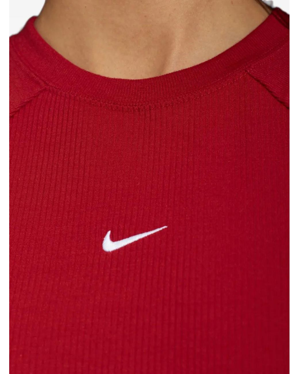 Nike Red Sportswear Chill-Knit Tight Short-Sleeve Ribbed Top
