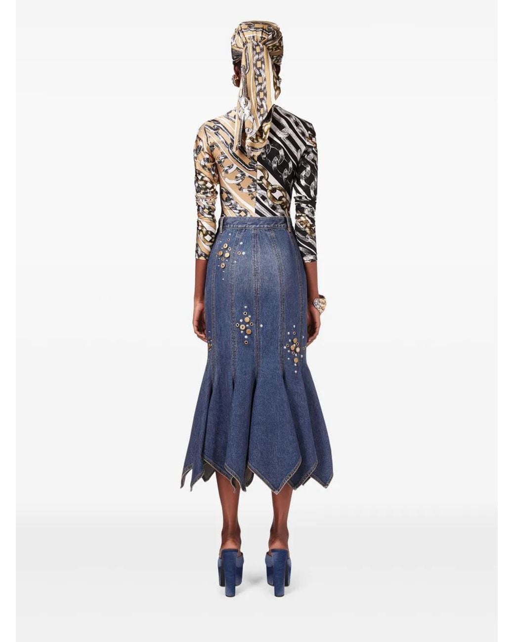 Area Blue Stud-Detail Midi Skirt