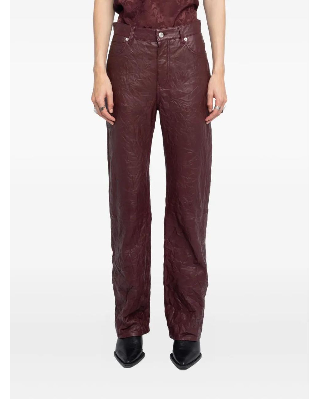 Zadig & Voltaire Purple Crumpled Leather Trousers