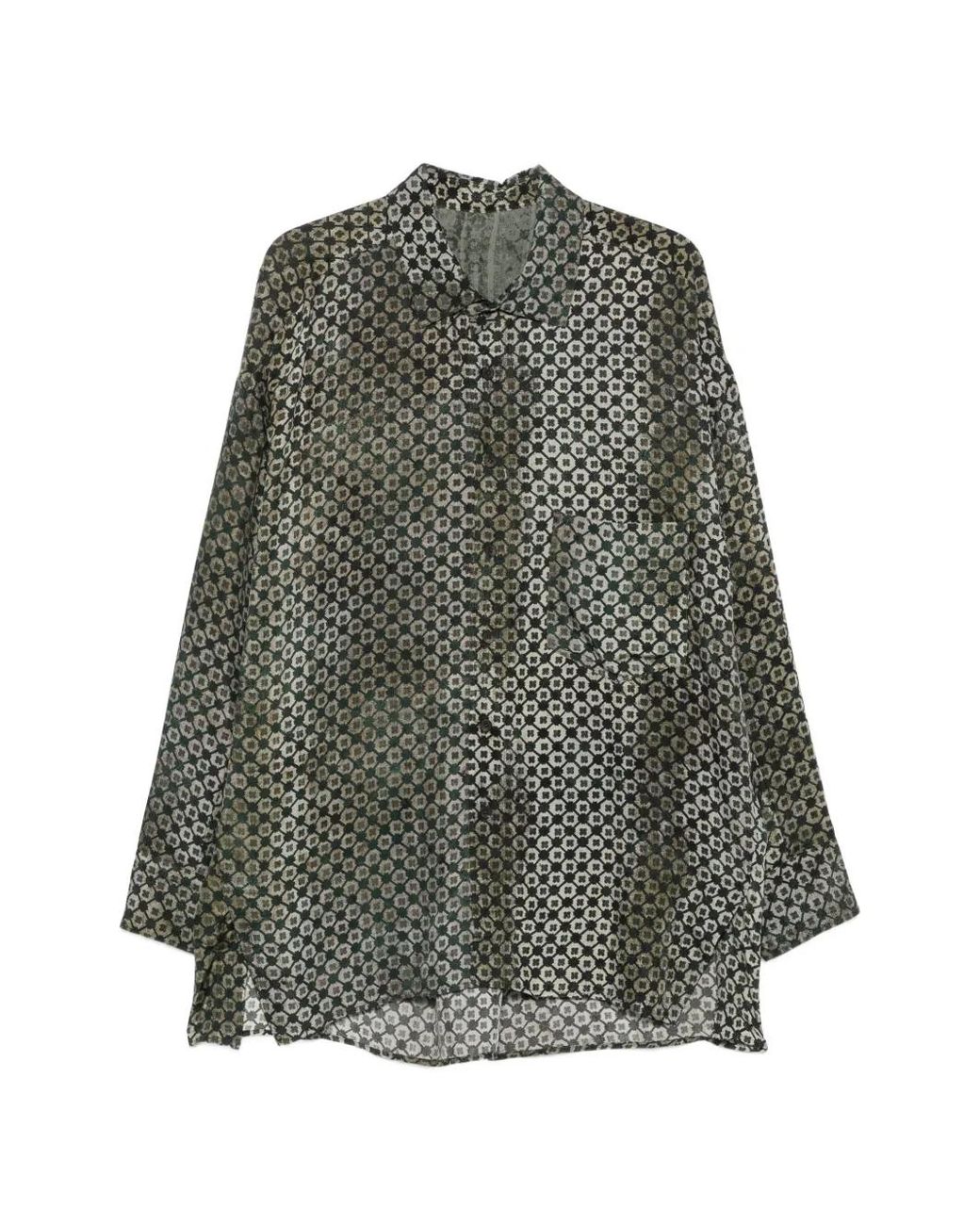 Ziggy Chen Gray Geometric-Print Long-Sleeve Shirt for men
