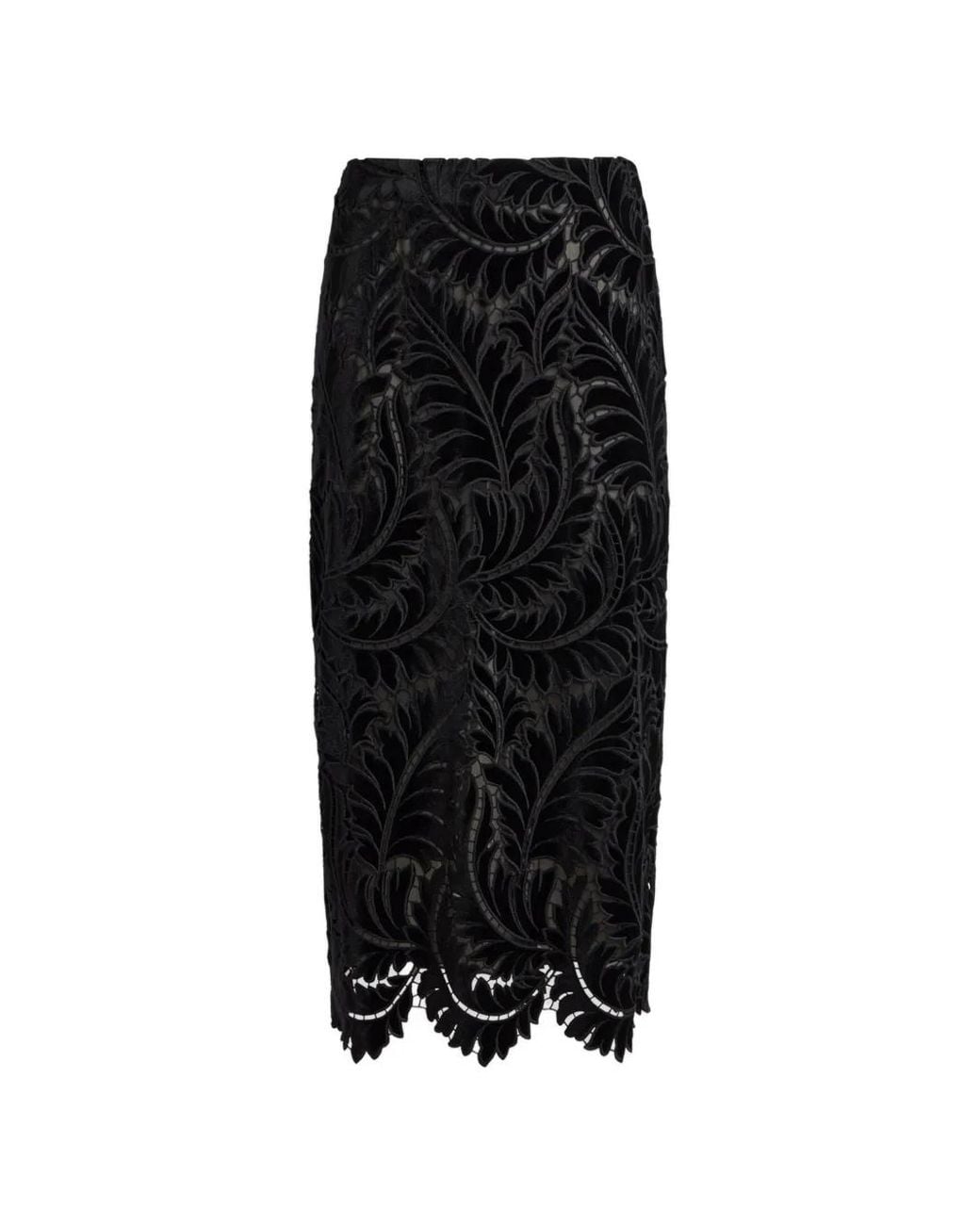 Etro Black Embroidered Cotton Velvet Midi Skirt