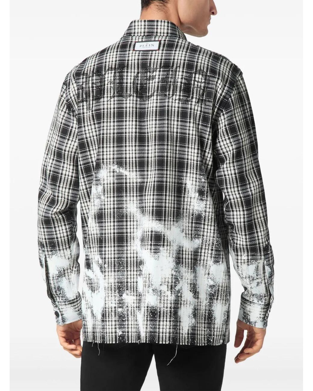 Philipp Plein Gray Checked Long-Sleeve Shirt for men