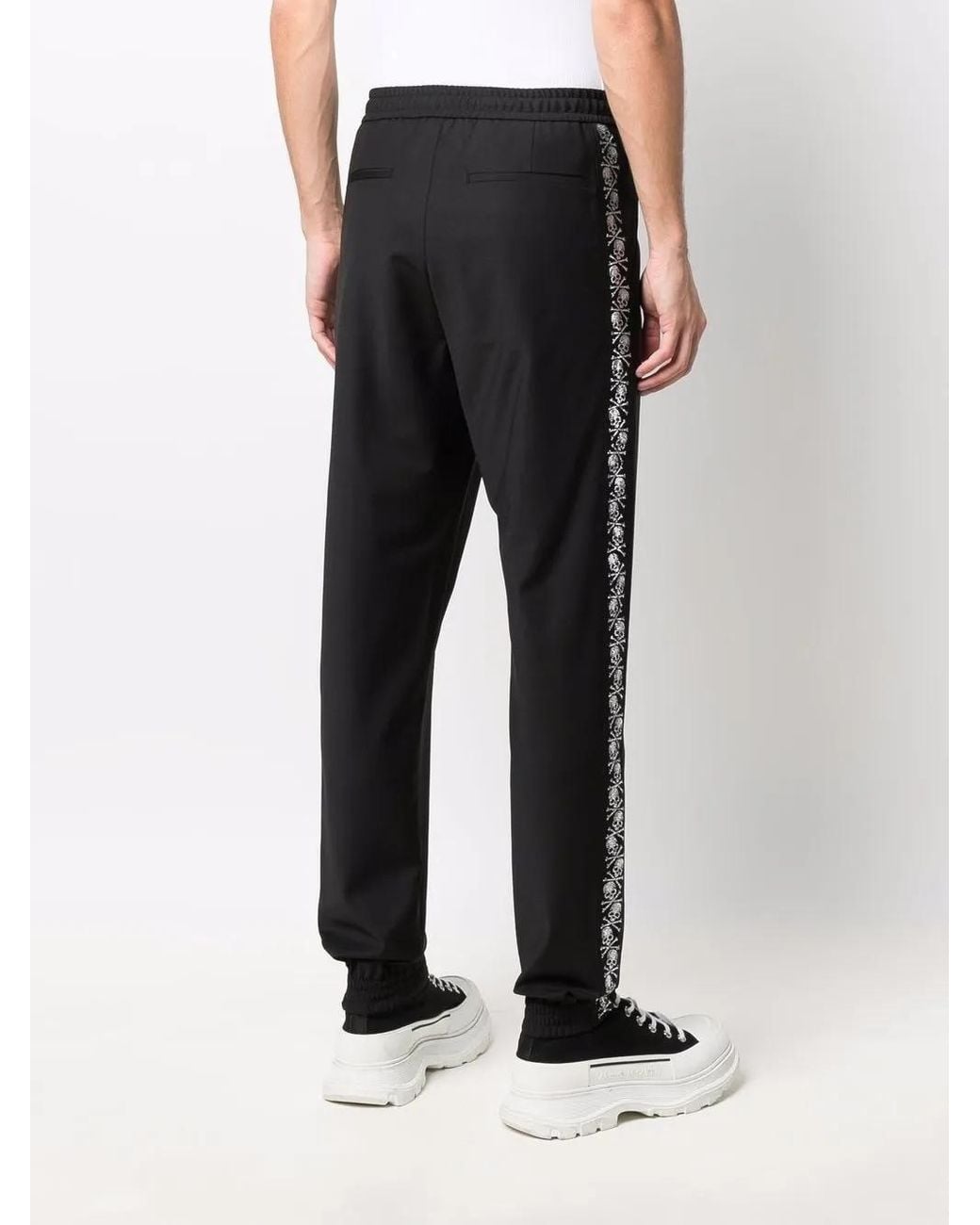 Philipp Plein Black Skull-Motif Rhinestone Track Trousers for men