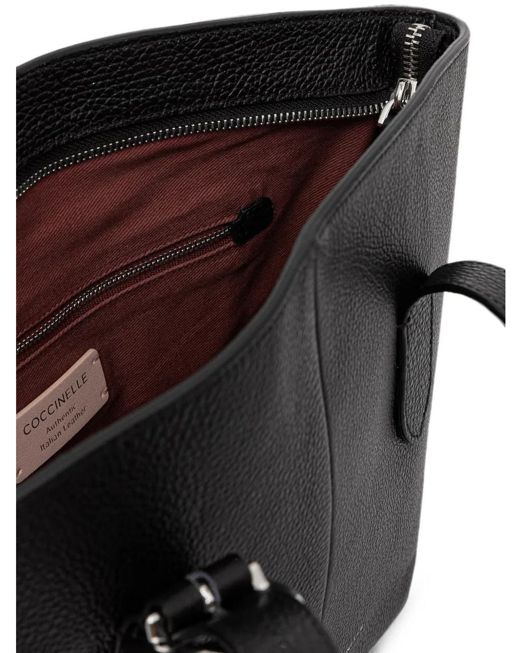 Coccinelle Black Buckle-Detail Pebbled Tote Bag