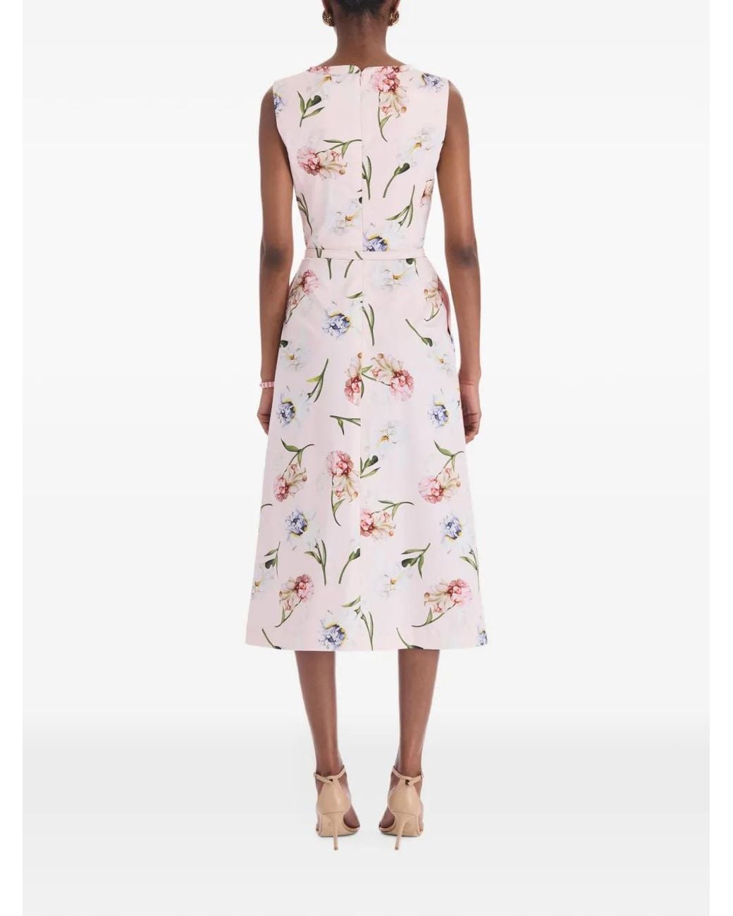 Oscar de la Renta Pink Floral-Print Belted Midi Dress