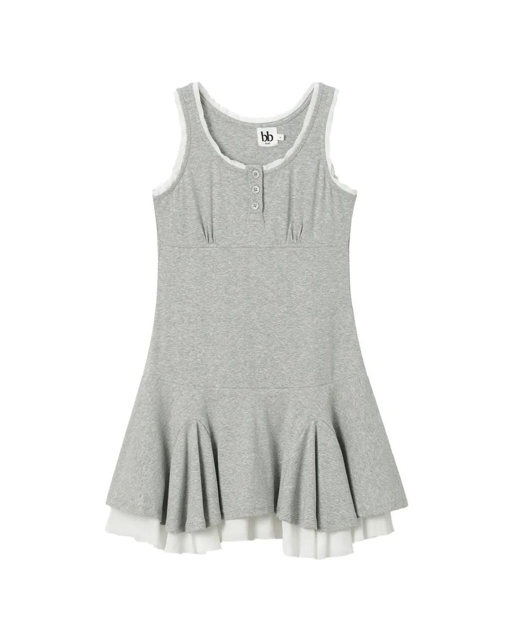 B+ AB Gray Mini Ruffled-Trim Sleeveless Dress