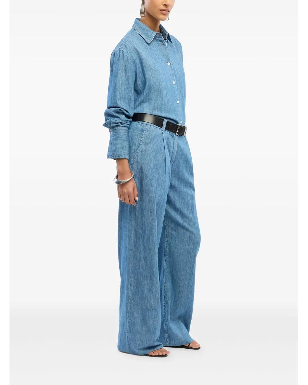 Another Tomorrow Chambray Blouse in het Blue