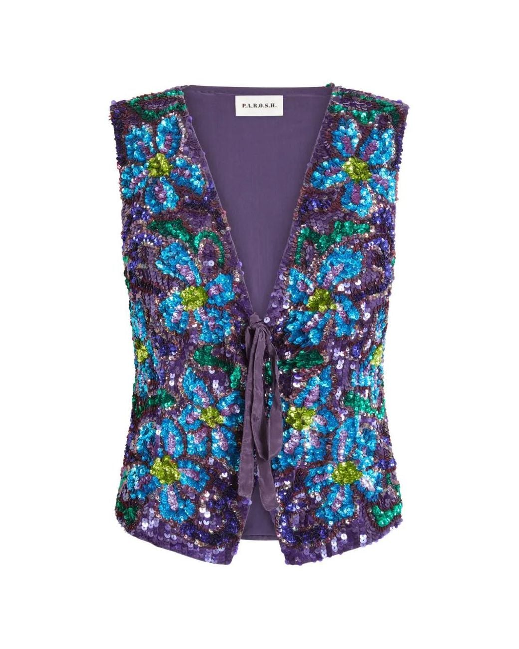 P.A.R.O.S.H. Blue Sequin-Embellished Floral-Embroidered Waistcoat