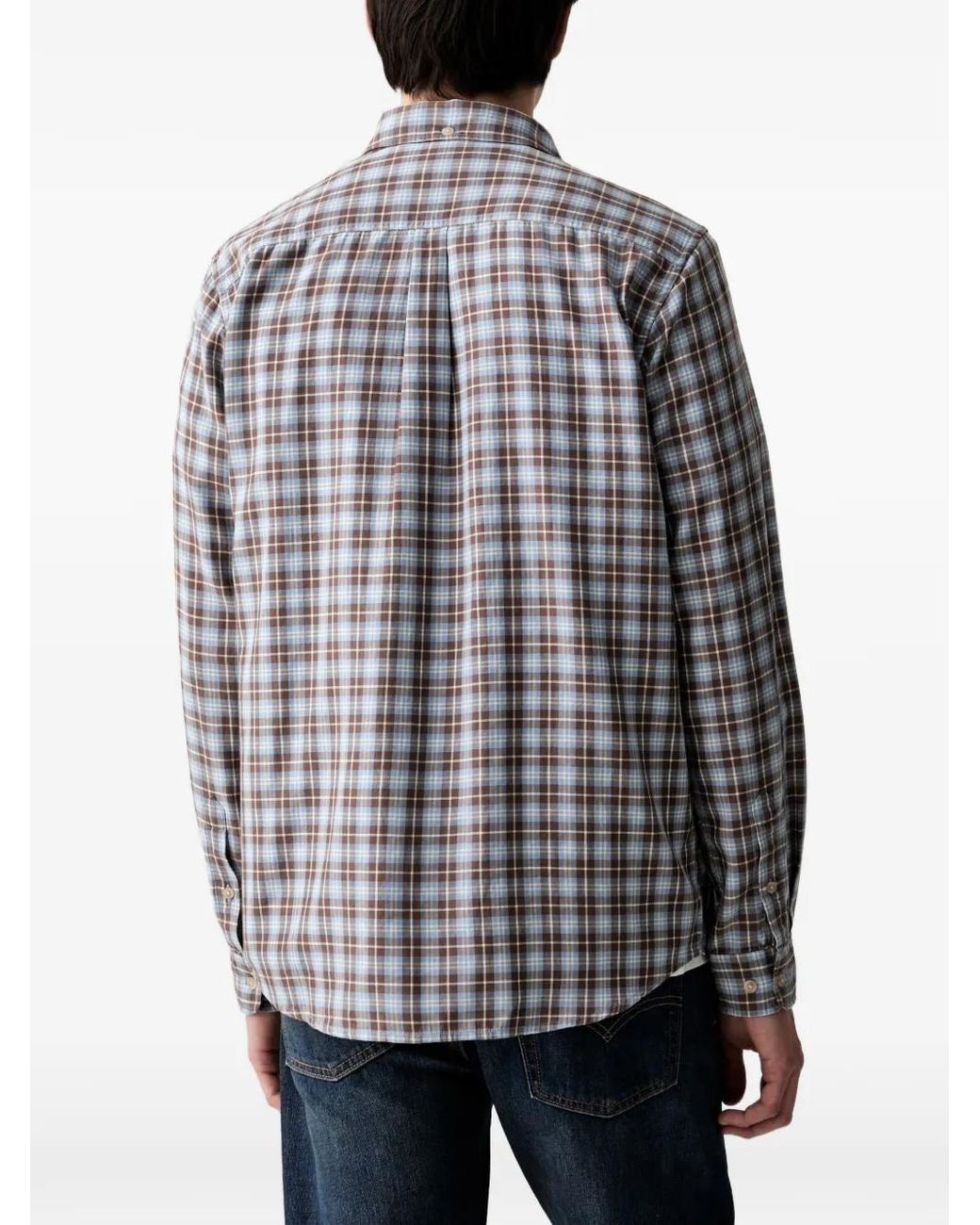 Les Deux Gray Check-Pattern Button-Down Shirt for men