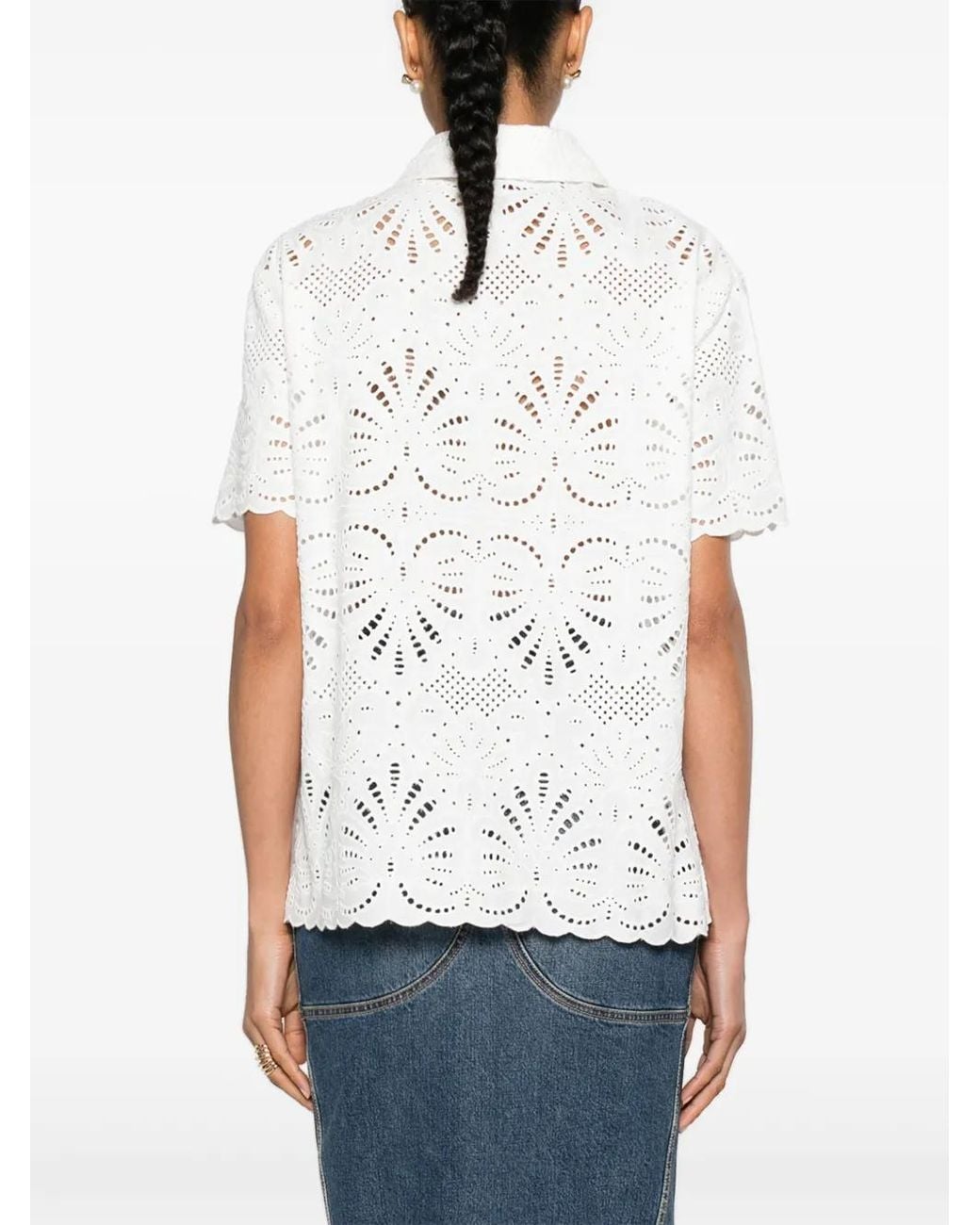 Self-Portrait White Broderie-Anglaise Cotton Shirt