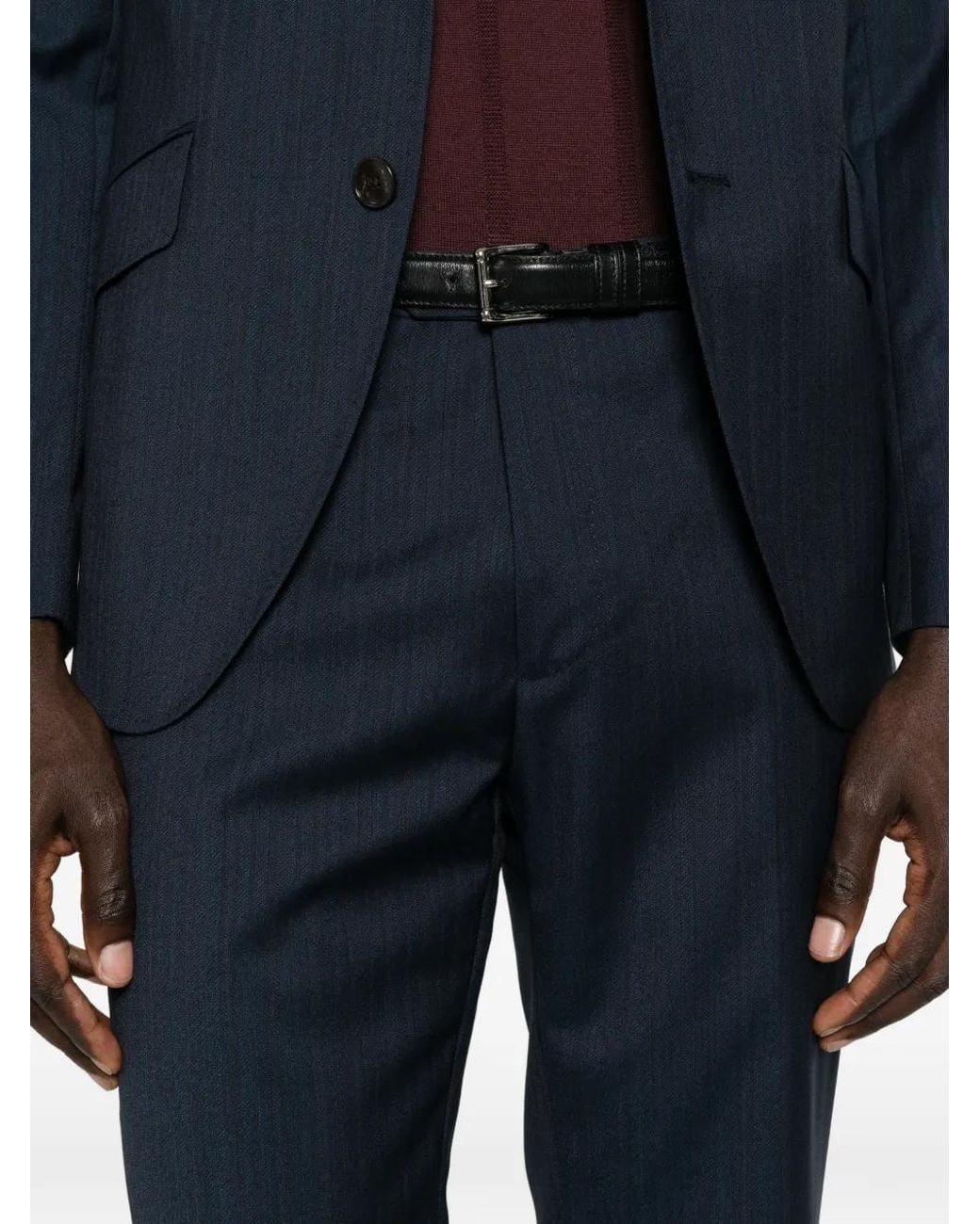 Etro Blue Herringbone-Pattern Wool Suit for men