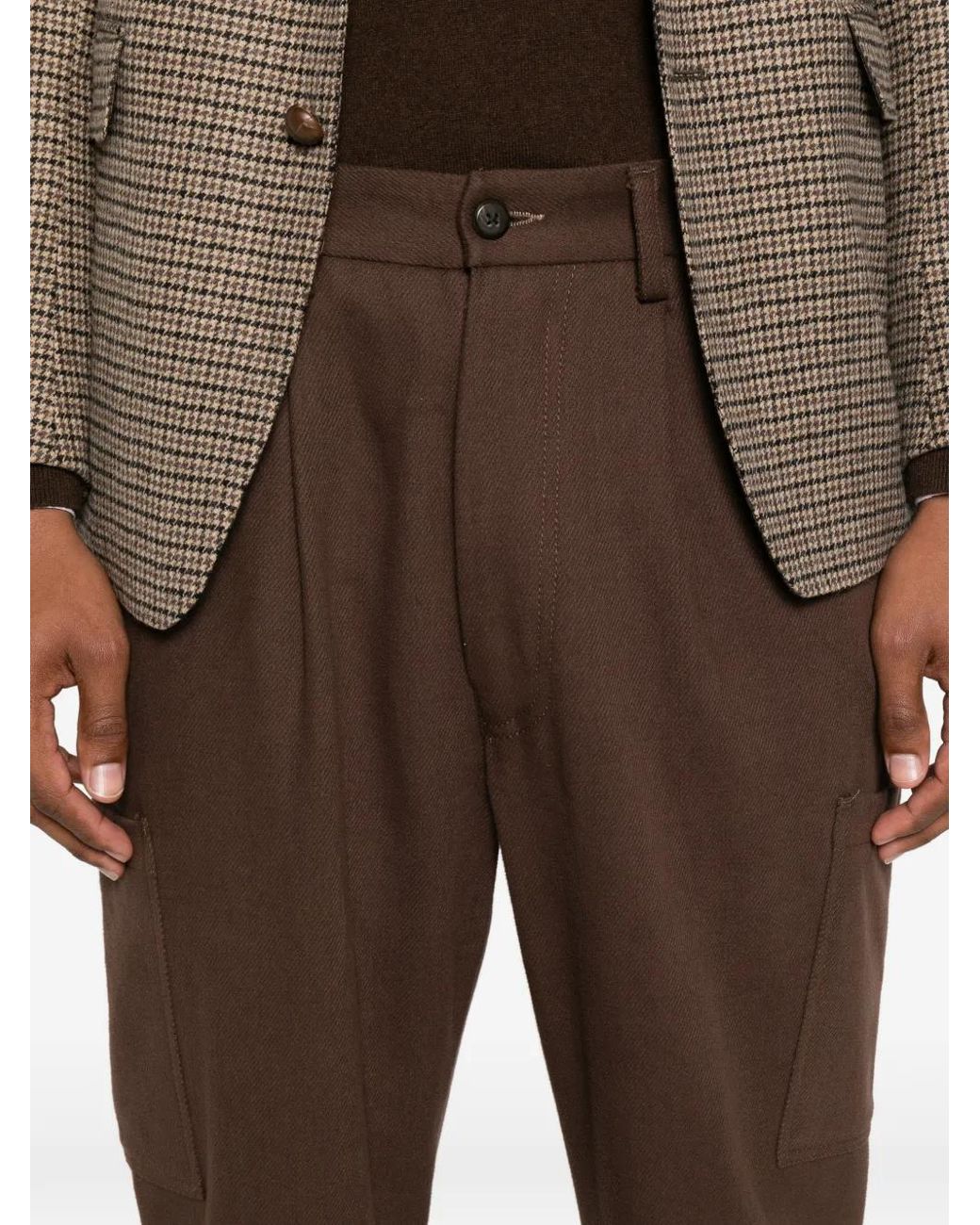 Eleventy Brown Pocket Pleated Trousers for men