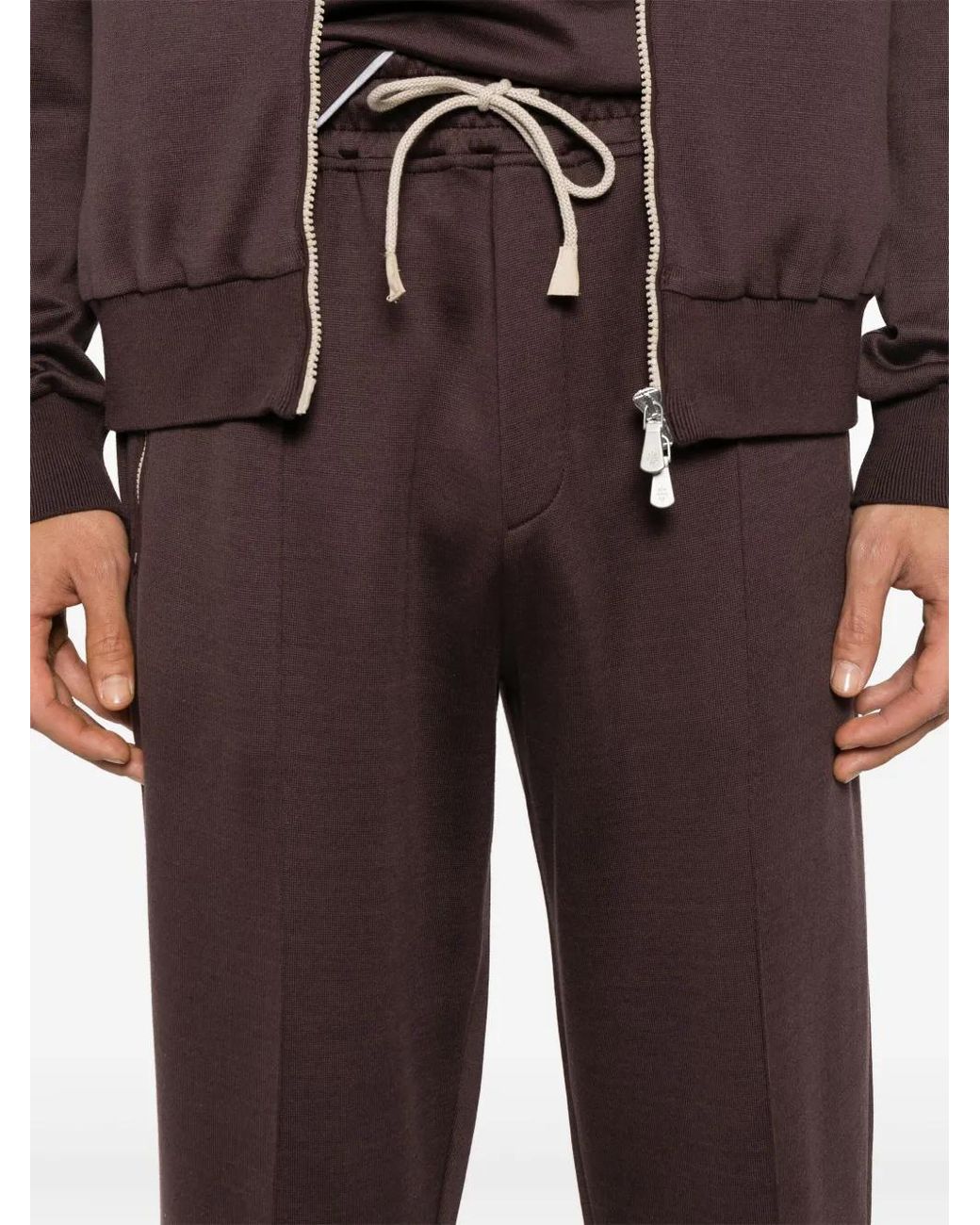 Eleventy Brown Mid-Rise Track Trousers for men