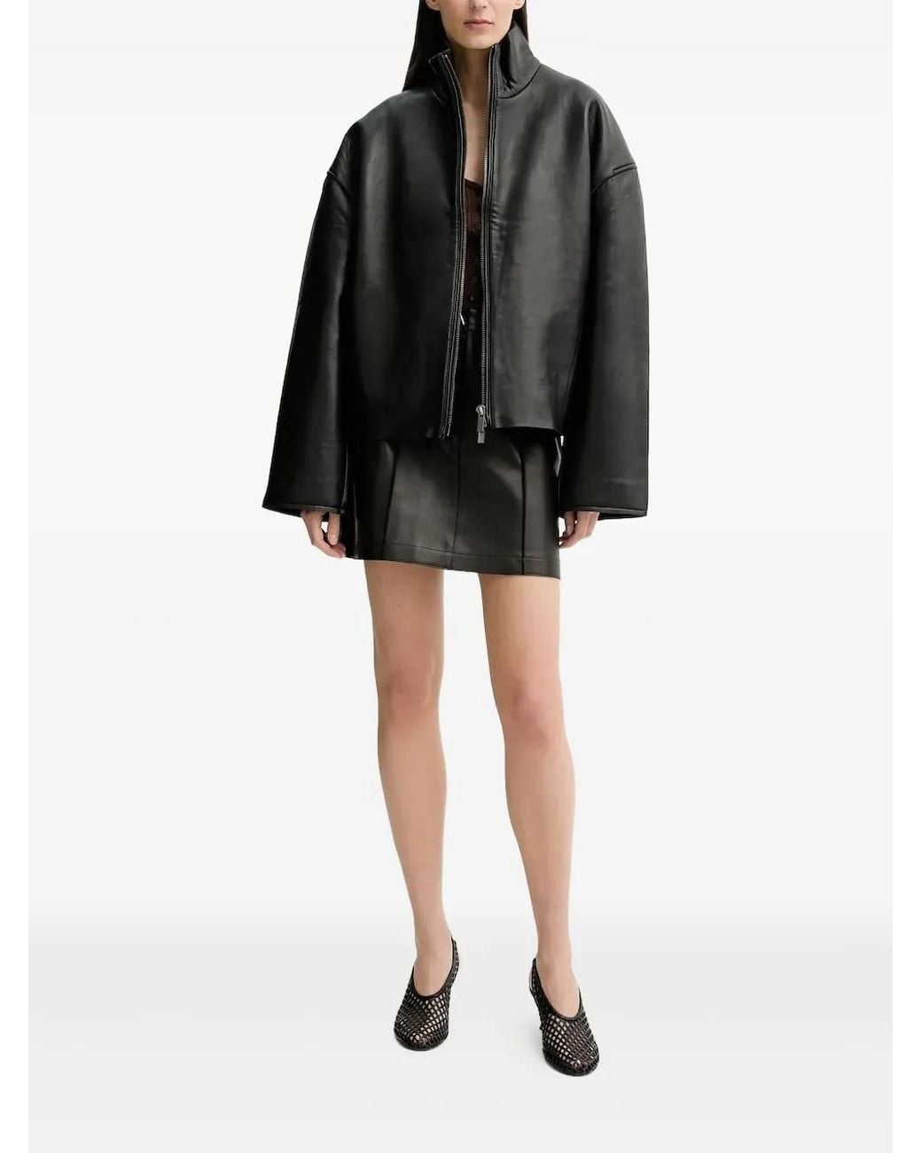 Aeron Black Button-Fastening Leather Mini Skirt