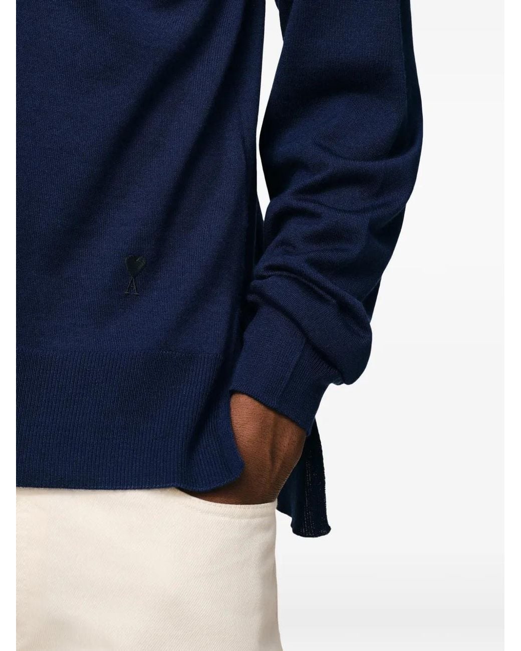 AMI Blue Wool Silk Crewneck Sweater Adc