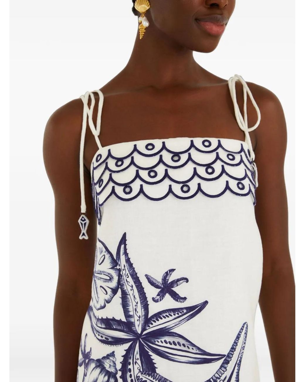 Farm Rio White Coast Stars Euroflax Premium Linen Mini Dress