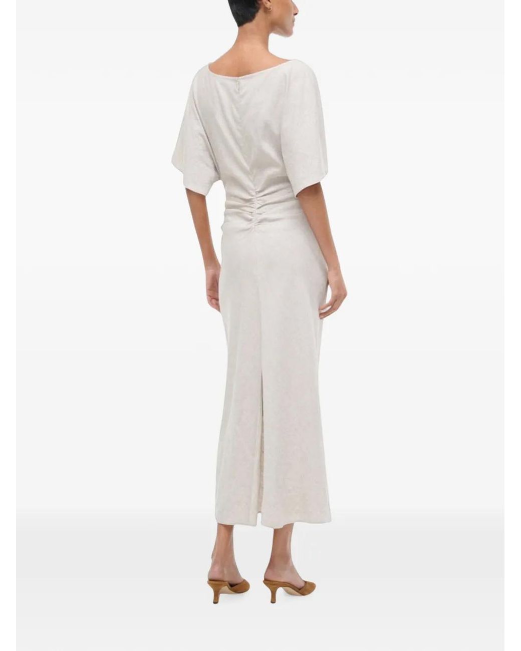 Staud White Amelie Ruched-Waist Dress