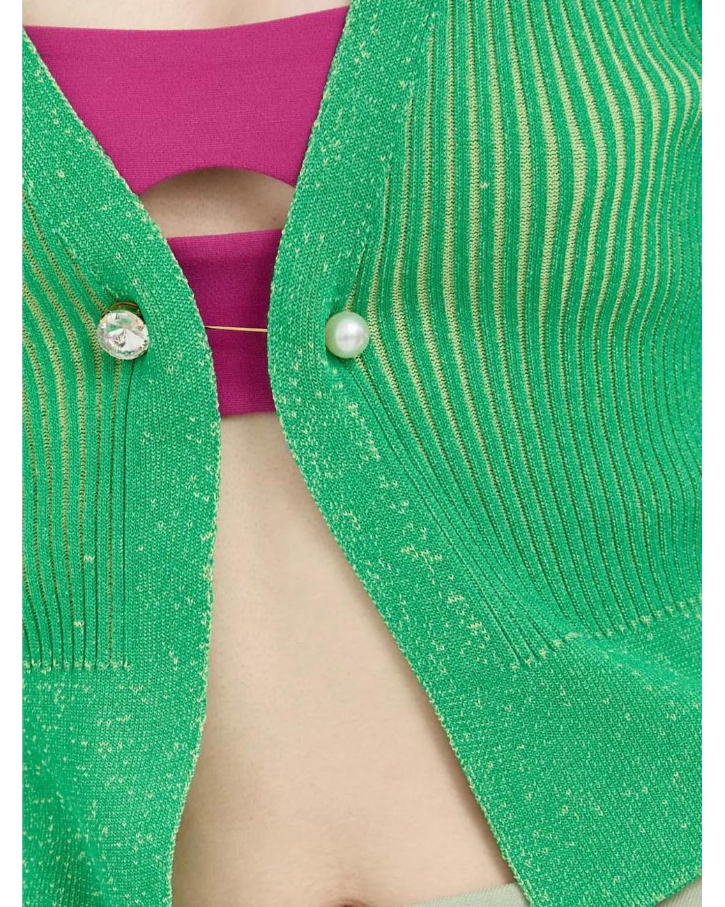 Beatrice B. Green Ribbed-Knit Crystal-Embellished Cardigan
