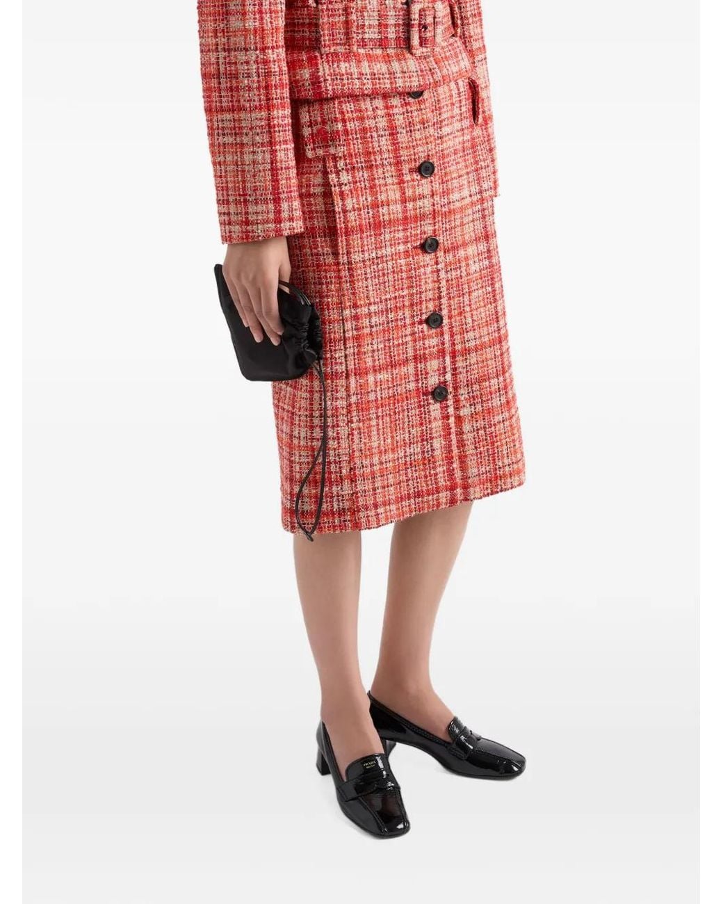 Prada Red Tweed Midi Skirt