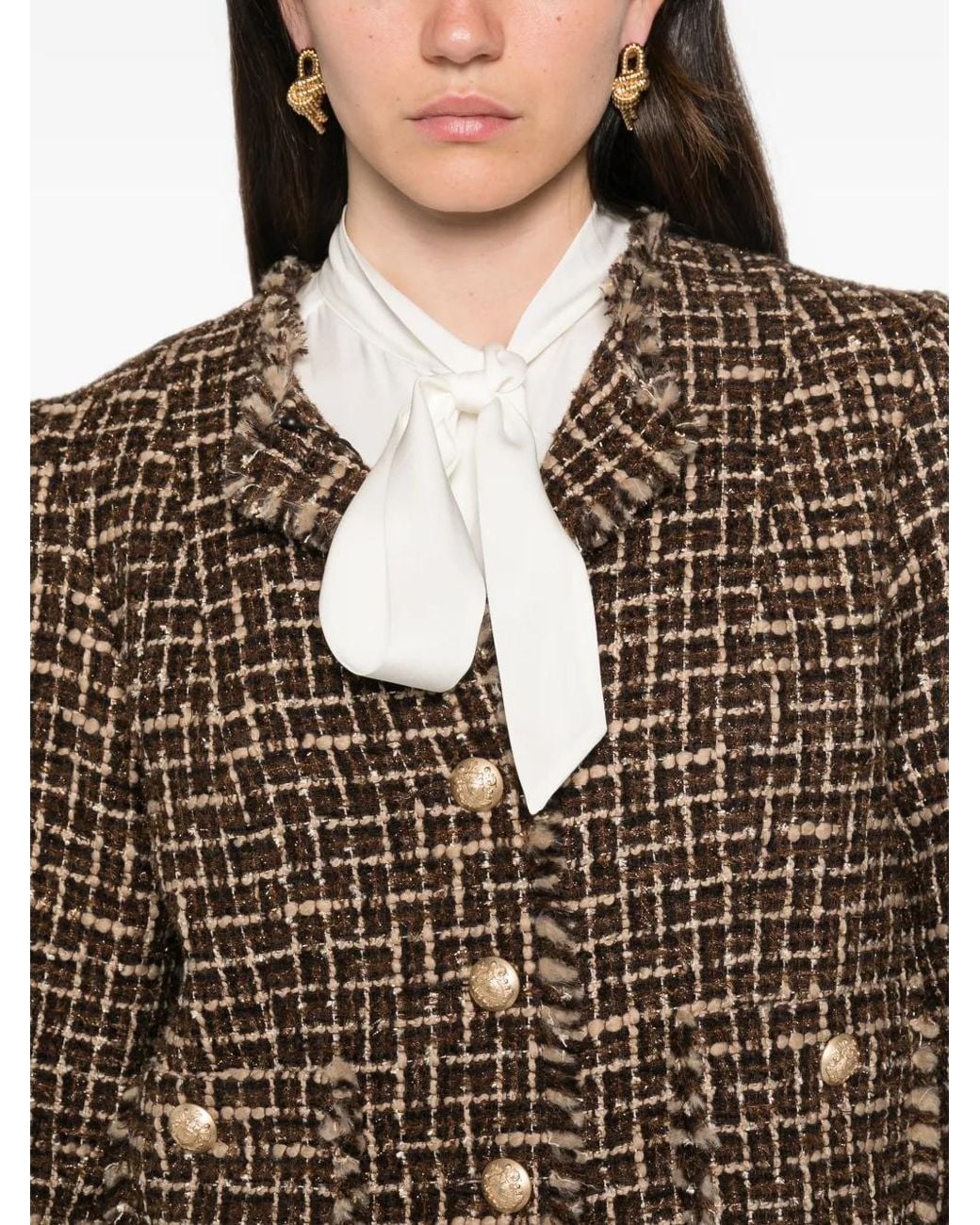 Andiata Brown Frayed-Edge Tweed Jacket