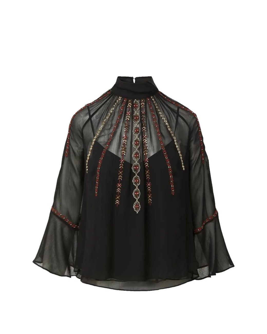Veronica Beard Black Tairis Embroidered Blouse