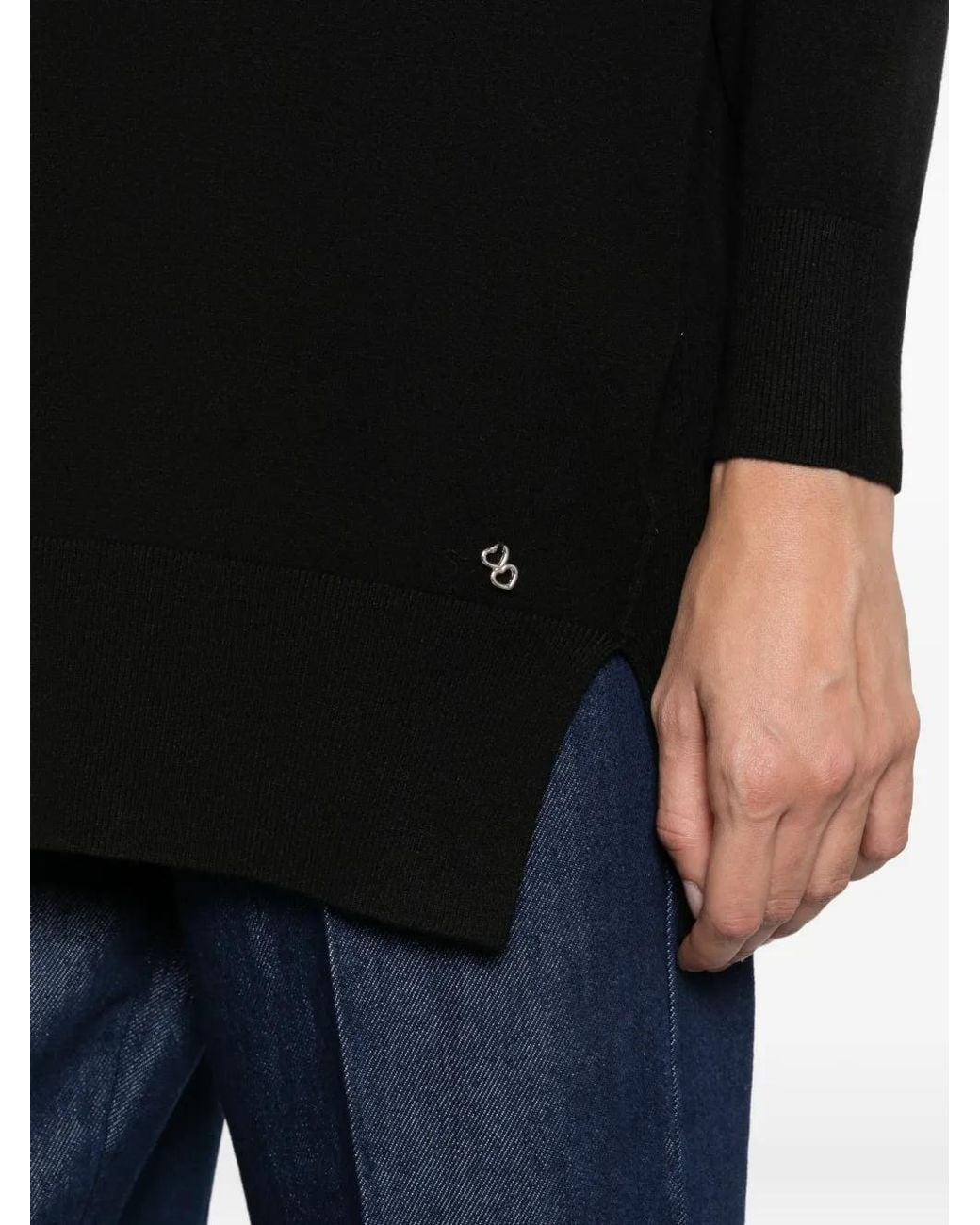 Please Black Roll-Neck Side-Slit Sweater