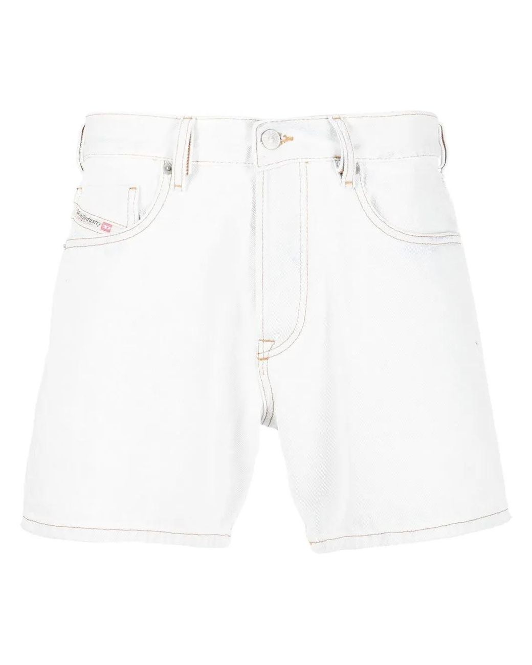 DIESEL White Faded Denim Shorts