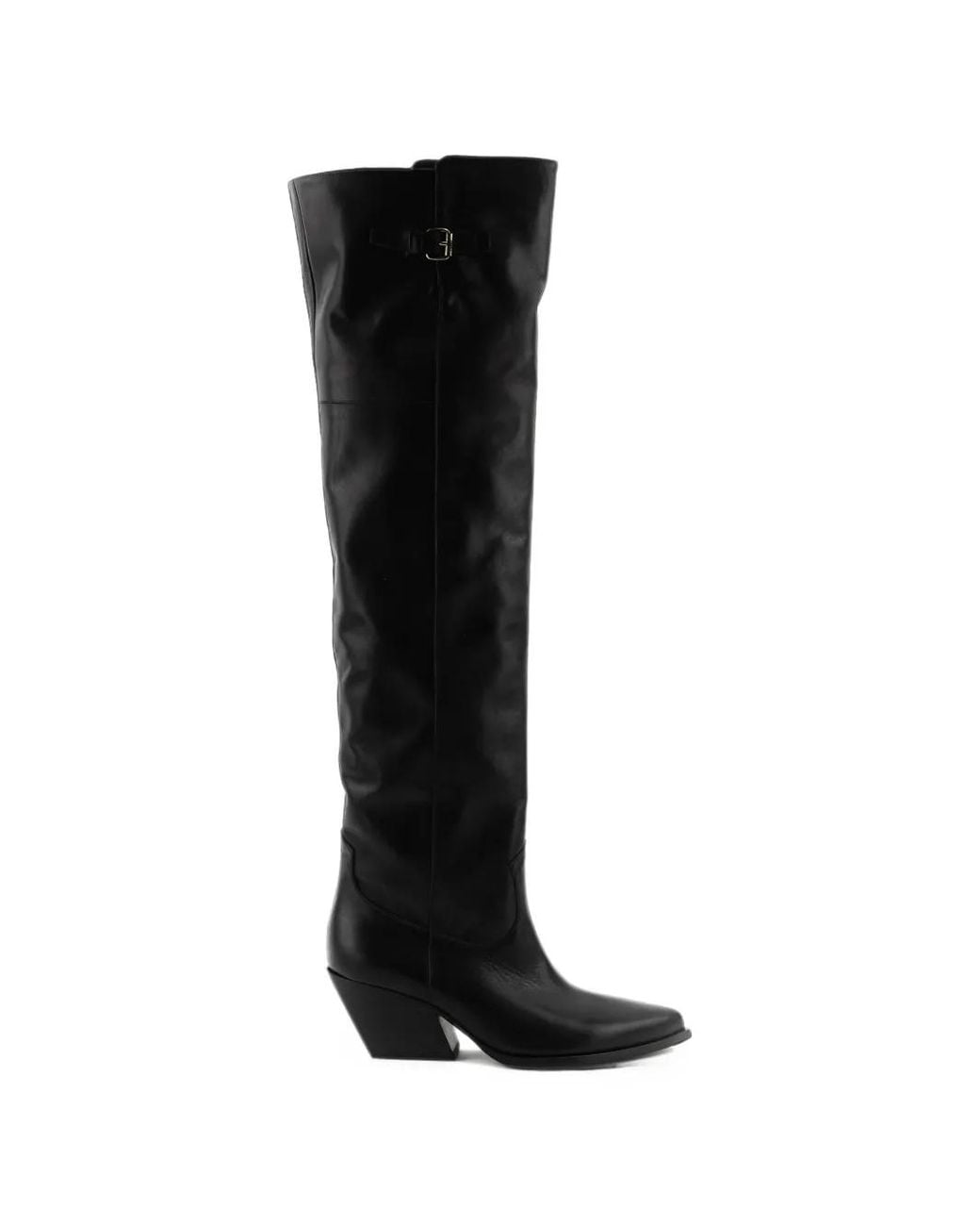 Elena Iachi Black Leather Over-The-Knee Boots