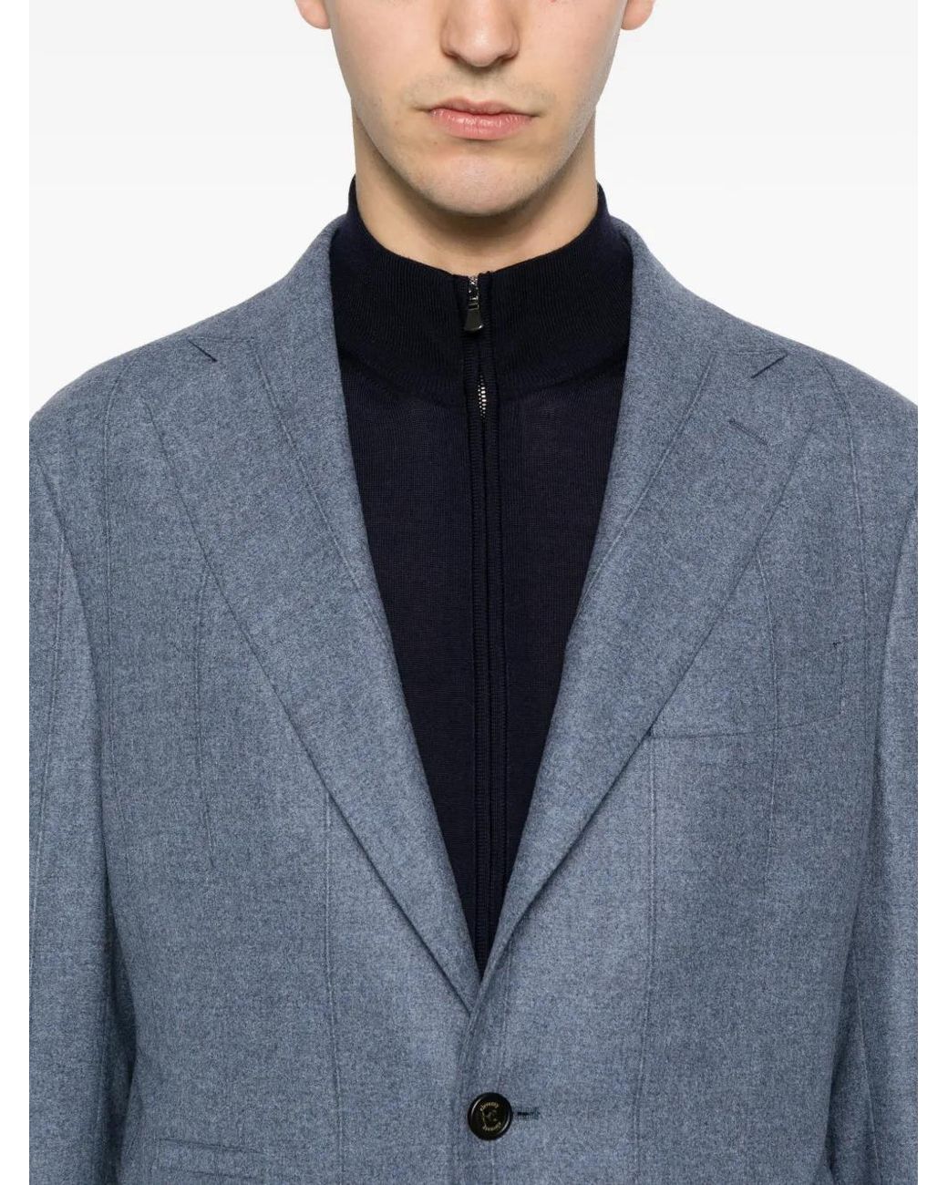 Eleventy Blue Pinstriped Notched-Lapel Jacket for men