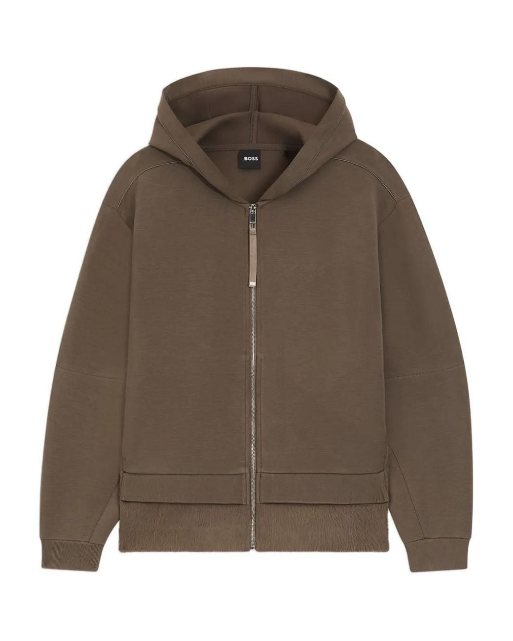 Boss Brown Fur-Panel Zip-Up Hoodie
